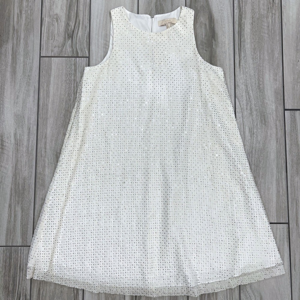 Aidan Mattox Dress Womens 4 White Excellent Sequin Sleeveless Shift Mini Dress